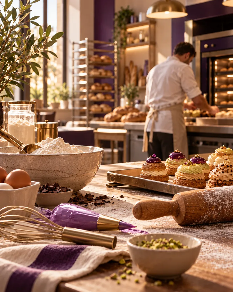 Atelier de boulangerie-pâtisserie : choux glacés, fouet et poche à douille